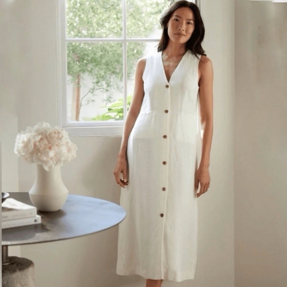 Jenni Kayne XS Sleeveless Button-Front White Linen Dress Jenni Kayne Callan
